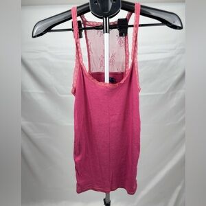 Women's Pink Lace Trim Tank Top